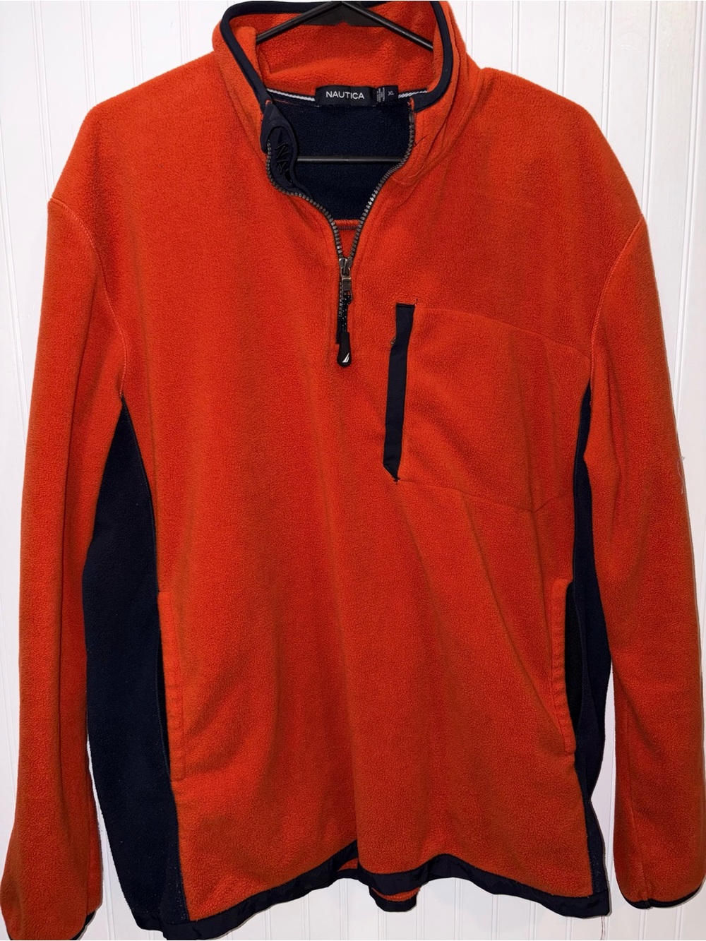 Nautica XL Men’s Orange Zip-Front Fleece Pullover with Navy Accents